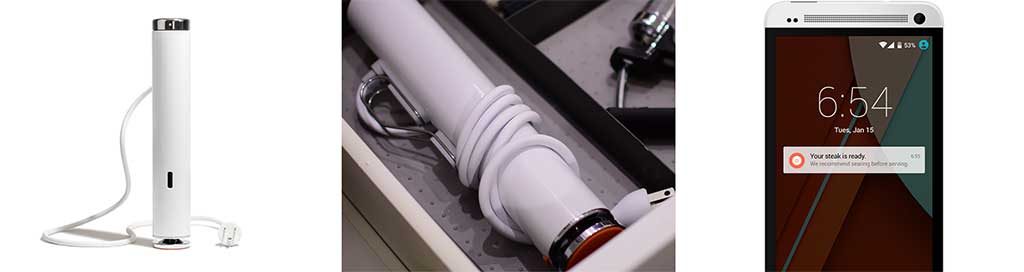 Chefsteps Joule easily fits in a drawer. It also has an app.