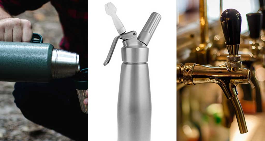 uKeg - Thermos, Whip Cream container and a beer tap in a growler