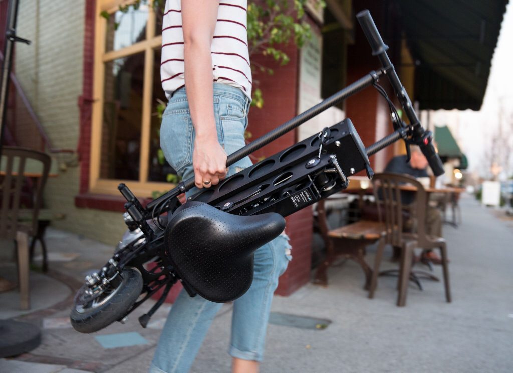 The URB-E folds up to make it the perfect portable electric scooter.